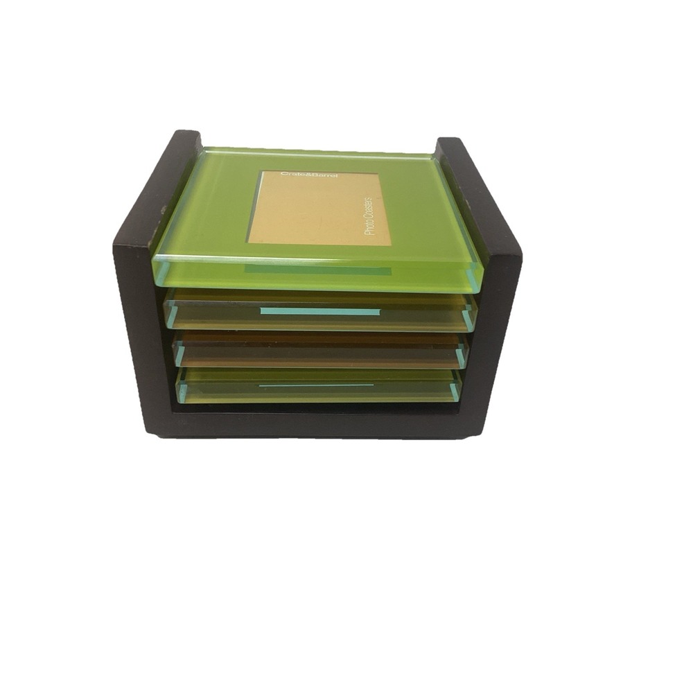 Crate And Barrel 4" Square Citrus Glass Photo Frame Drink Coasters 2.5" x 1.75"